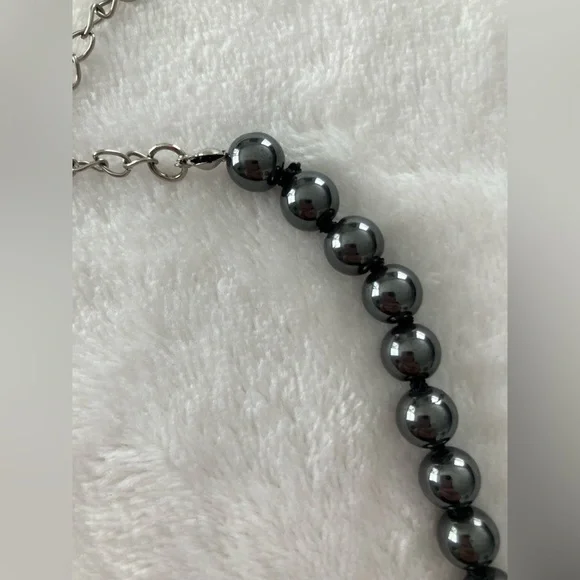Hematite Round Beaded Necklace with Matching Drop Beaded Earrings Set - Picture 13 of 17